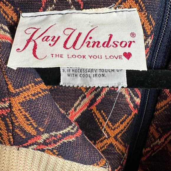 NWT Vintage 60s Kay Windsor Diamond Pattern Long Sleeve Collared Dress Large - Picture 9 of 10